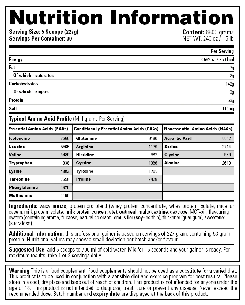 Stacker2 Europe Giant Mass Gainer 6800 gram Vanille - Image 3