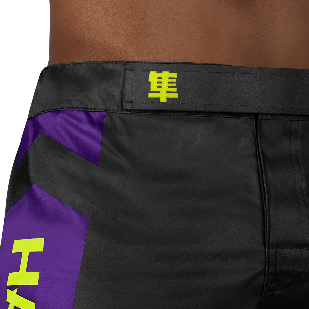 Hayabusa Icon Mid-Thigh Fight Shorts Zwart/Neon/Paars - Image 3
