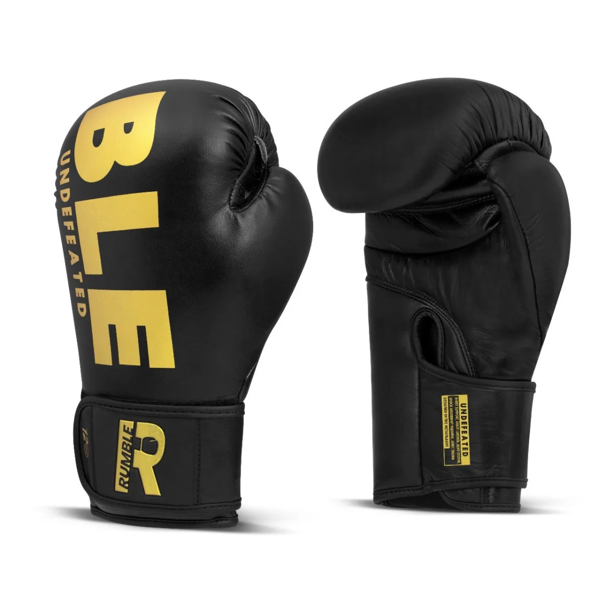 Rumble Kickboks set Bokshandschoen Undefeated PU & Rumble Scheenbeschermer Beginner Zwart/Goud - Image 5