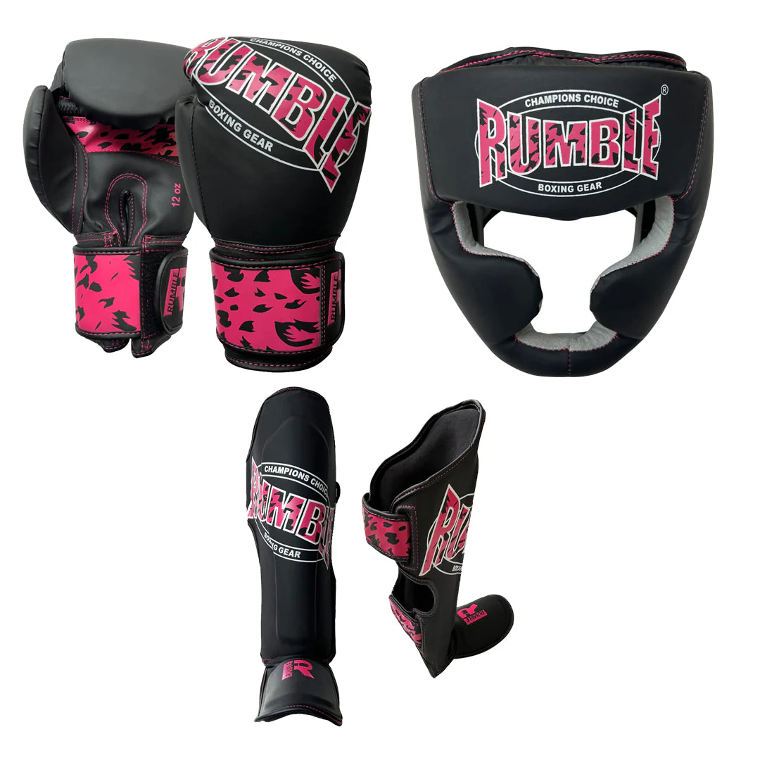 Rumble Kickboksset Kids Camo Black/Pink + Hoofdbeschermer